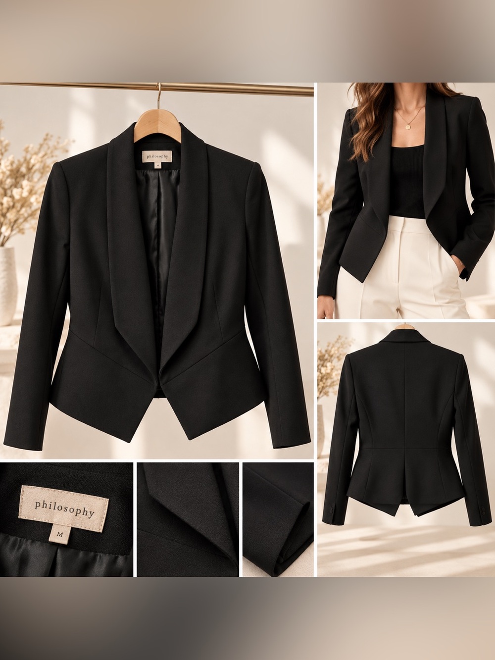 Philosophy Black Sculpted Shawl-Collar Blazer